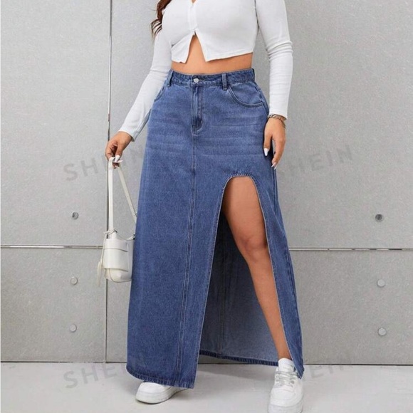 SHEIN EZwear Plus Split Thigh Denim Skirt - Picture 1 of 5